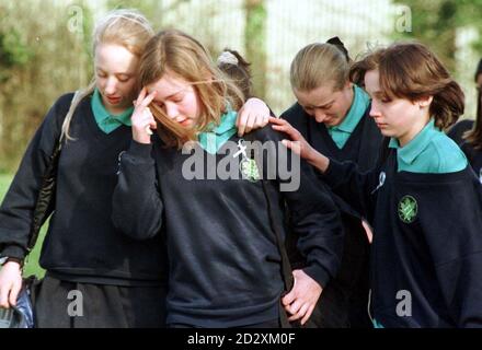 Pupils from Helenswood School, Hastings, leaving the Memorial service for Billie-Jo Jenkins, held at the Boundary Centre, Hastings today (Friday). Photo by Martyn Hayhow/PA. Stock Photo