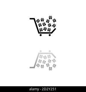 Shopping cart. Black symbol on white background. Simple illustration. Flat Vector Icon. Mirror Reflection Shadow. Can be used in logo, web, mobile and Stock Vector
