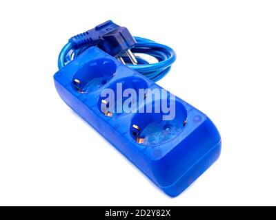 blue power strip isolated on white background Stock Photo