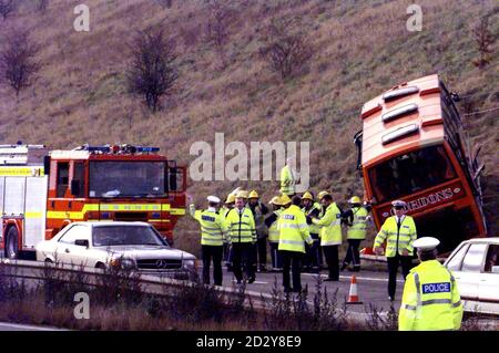 The scene of a coach crash on the M1 between Coalville and