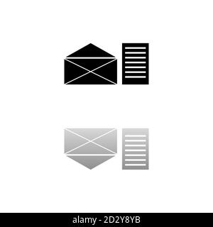 Mail letter. Black symbol on white background. Simple illustration. Flat Vector Icon. Mirror Reflection Shadow. Can be used in logo, web, mobile and U Stock Vector