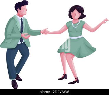 Man and woman dancing twist flat color vector faceless character. Swing dance performers. Couple at vintage revival party isolated cartoon Stock Vector
