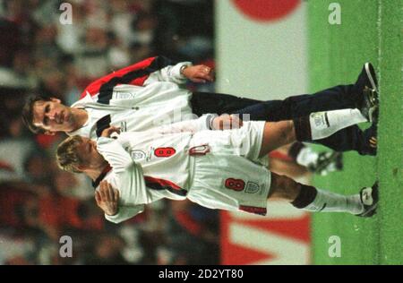 England's David Batty stands dejected after missing in the penalty shoot-out, in St Etienne tonight (Tuesday). Photo by Sean Dempsey/PA. Stock Photo