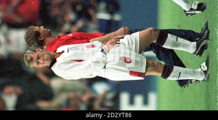 England's David Batty stands dejected after missing in the penalty shoot-out, in St Etienne tonight (Tuesday). Photo by Sean Dempsey. Stock Photo