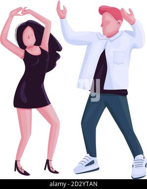 Man and woman couple dancing together flat color vector faceless character. Boyfriend and girlfriend at nightclub disco party isolated cartoon Stock Vector