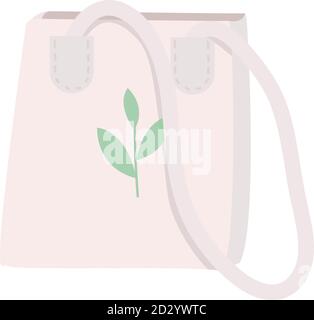 Eco tote bag cartoon vector illustration. Reusable plastic free cotton handbag for shopping flat color object. Eco friendly accessory. Market zero Stock Vector