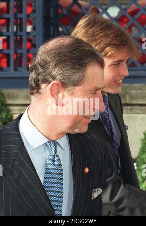 The Prince of Wales and his son Prince William at The Ritz in central London today (Weds) where the Prince of Wales hosted the annual staff party. See PA Story ROYAL Prince. Photo by John Stillwell. WPA ROTA. Stock Photo