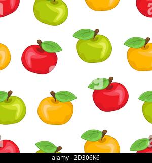 Red, yellow and green painted apples seamless pattern, colorful juicy fruits on white background. For the fabric design, bright prints, cute Stock Vector