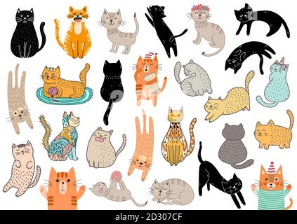 Funny cats big bundle. Cartoon cat characters in different poses set Stock Vector