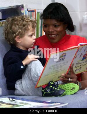 Former TV Gladiator Judy Simpson braved her heartache at losing her eight-month-old daughter to meningitis, to launch the Bookstart Scheme in Birmingham, marking her first public appearance since the death of baby Joan Mary five months ago.   * Picture shows: Judy with 2-year-old Ben Priestley from Hall Green. Stock Photo