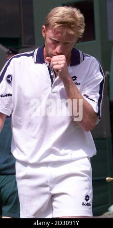 No Commercial Use: Boris Becker (Germany) during his match against Miles MacLagan (UK) at the Wimbledon Tennis Championships.  Stock Photo