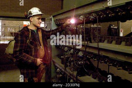 A miner at the 90 year old Ellington Colliery in Northumberland puts ...