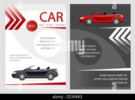 Car of the year flat vector brochure template. Premium class auto flyer, booklet, printable leaflet design. Luxury transport magazine page, cartoon Stock Vector