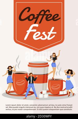 Coffee fest poster flat vector template. Community fair. Entertainment event. Local food party. Brochure, booklet one page concept design with cartoon Stock Vector