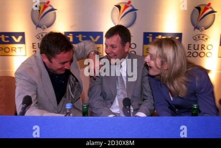 Commentators Ally McCoist, left, and Clive Tyldesley, with presenter Gabby Yorath, ITV Sport's new broadcasting team for the Euro 2000 football Championship that was unveiled in London. * ITV will broadcast upto 16 live games depending on England's progress in the tournament. PA photo: Andrew Stuart Stock Photo