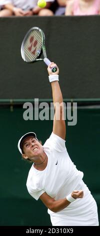 NO COMMERCIAL USE: America's Monica Seles in action against Karina Habsudova of Slovakia during the second day of the Lawn Tennis Championships at Wimbledon  Stock Photo