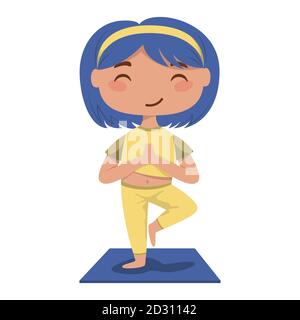 Cute cartoon girl doing yoga exercises. Vector illustration. Stock Vector
