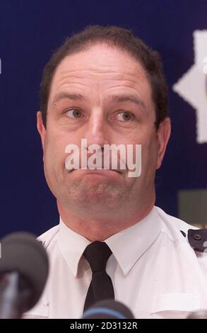 Assistant Chief Constable Nigel Yeo controls his emotions during a press conference at Brinsbury College north of Pulborough, as he announced the body of a young girl discovered beside the A29 north of Pulborough was that of eight year old Sarah Payne.  * Sarah disappeared while playing in a corn field near her grand parent's Worthing home in Sussex. Mr Yeo stood as a moments silence was observed during the conference. Stock Photo