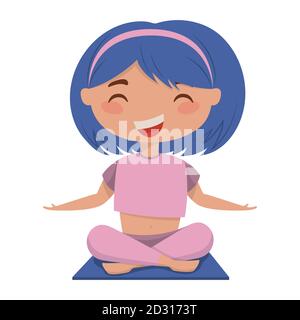 Cute cartoon girl doing yoga exercises. Vector illustration. Stock Vector