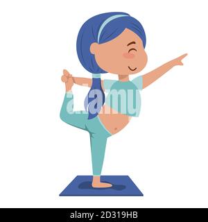 Cute cartoon girl doing yoga exercises. Vector illustration. Stock Vector