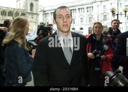 Leeds United footballer Lee Bowyer arrives at Hull Crown Court where the jury is resuming its deliberations after bringing Michael Duberry's court ordeal to an end. * Defender Duberry was cleared of accusations that he tried to hinder police investigations into a savage attack on an Asian student. The jury of seven men and four women also found team-mate Jonathan Woodgate and two of his friends, Paul Clifford and Neale Caveney, not guilty of the same charge of conspiring to pervert the course of justice. But Woodgate and fellow Leeds star Lee Bowyer continue to face charges of causing gr Stock Photo