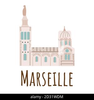 Cartoon vector illstration of The Cathedral of Sainte-Marie-majeure in Marseille isolated on white background Stock Vector