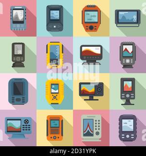 Echo sounder icons set. Flat set of echo sounder vector icons for web design Stock Vector