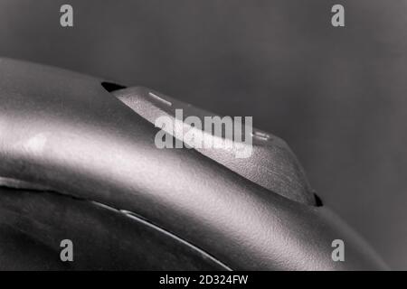 Black electric kettle on, off button, macro. selective focus Stock Photo