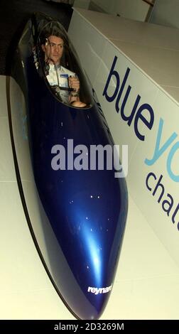 Olympic Gold medalist Jason Queally sits inside the chassis of the Blueyonder Challenger which was unveiled at BAFTA in Piccadilly, London. Stock Photo