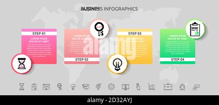 Infographics circles with 4 steps, squares. Vector template used for diagram, business, web, banner, workflow layout, presentations, flowchart, info Stock Vector