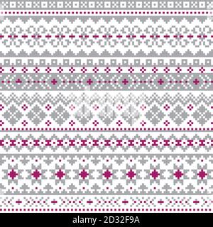 Fair Isle, Shtelands knitwear traditional vector seamless design, Christmas winter retro design in gray and pruple on white Stock Vector