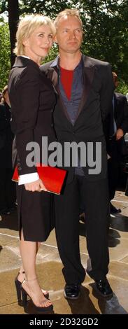 Sting and Trudie Styler arrive for the Ivor Novello Awards at the Grosvenor House Hotel, Park Lane. The 47th annual music awards, rewards songwriters and composers, and honours the best songs and film scores of 2001. Stock Photo