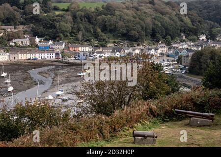 View of the Lower Town and the picturesque harbour of Fishguard, Pembrokeshire, Wales, UK Stock Photo