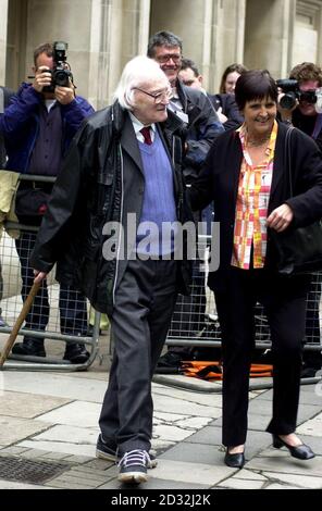 Former Labour Party leader Michael Foot leaves Methodist Central Hall in central London, after a memorial meeting for Baroness Barbara Castle of Blackburn. The former Labour Cabinet minister and legendary firebrand died in May at the age of 91. Stock Photo