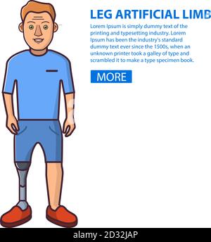 Man with a leg artificial limb.Young Person sport prostheses. Stock Vector