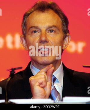 Prime Minister Tony Blair addresses the Welsh Labour Party Conference at the Brangwyn Hall, Swansea. Stock Photo