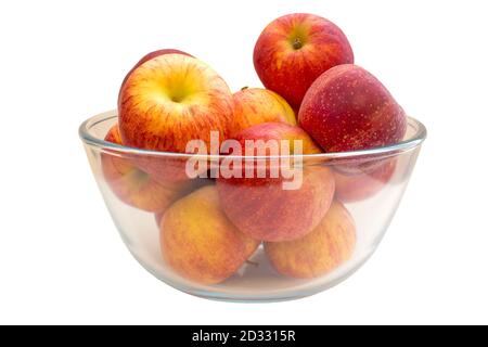 image of ripe red apples lie in a large glass plate Stock Photo
