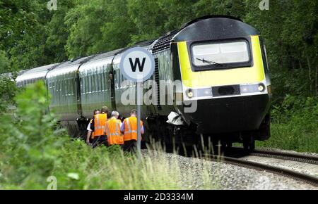 The First Great Western train travelling from Hereford to London, sits on the tracks after the intercity train collided with a minibus, killing three people and seriously injuring up to seven others. * Herefordshire and Worcestershire Ambulance Service confirmed that the accident happened at about 8.24am at a private farm crossing in Charlton, near Evesham, Worcestershire. Stock Photo