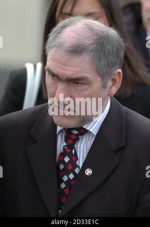 Tyrone GAA football manager, Mickey Adams, after Tyrone player,  Cormac McAnallen's funeral at Eglish parish church, Co Tyrone, Northern Ireland. Mr McAnallen died earlier this week of a heart infection. Stock Photo