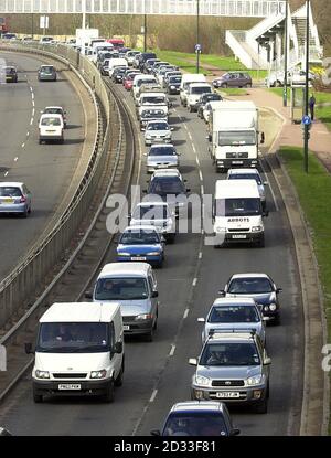 Traffic queues on the A41 at Mill Hill after being diverted from the MI