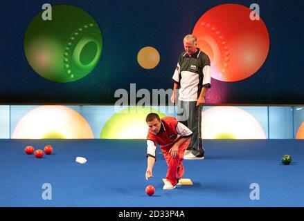 World Number One, Indoor bowls champion Scotland's David Gourlay in action against Chrisite Grahame of Canada (right), during the BUPA Care Homes Open Bowls Championship at the Norbreck Castle hotel in Blackpool.    Stock Photo