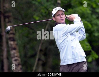 Denmark's Anders Hansen tees off the 13th hole, during the last round of the Volvo PGA Championship at Wentworth Club, Virginia Water, Surrey. Hansen went on to win the Volvo PGA Championship.  Stock Photo