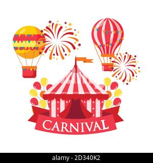 Festive mood. Carnival title with colorful elements. Amusement park Stock Vector