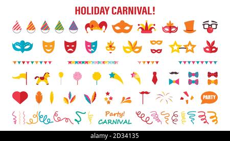 A set of different elements for a carnival or circus. Vector illustration on white isolated background Stock Vector