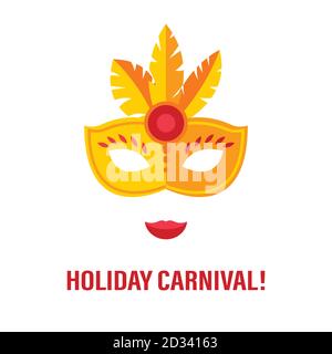 Carnival mask with feathers. Venice festival concept. Vector cartoon design Stock Vector