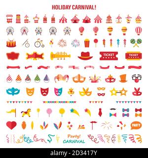 A set of different elements for a carnival or circus. Vector illustration on white isolated background Stock Vector