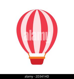 Balloon in red and white stripes on a white background with a basket Stock Vector