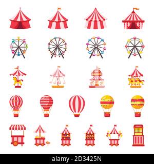 Carnival set. Amusement park. Vector illustration on white isolated background Stock Vector