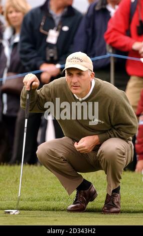 Phillip Price after playing his shot on the 8th during the third round at the Barclays Scottish Open tournament at Loch Lomond. Stock Photo