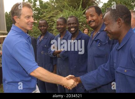 Tony Blair meets staff at the British Embassy in Khartoum, during his one day visit to Sudan. Stock Photo